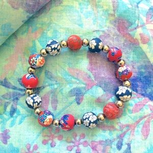 Polymer clay bracelet stretch Vintage detail beads easy on & off